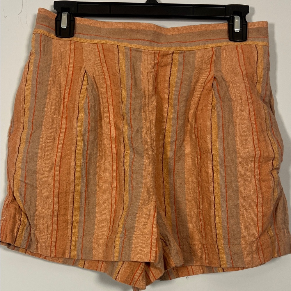 Madewell Mauve Pink Blue Pastel Striped Linen Shorts Small Boho Costal Cottage
